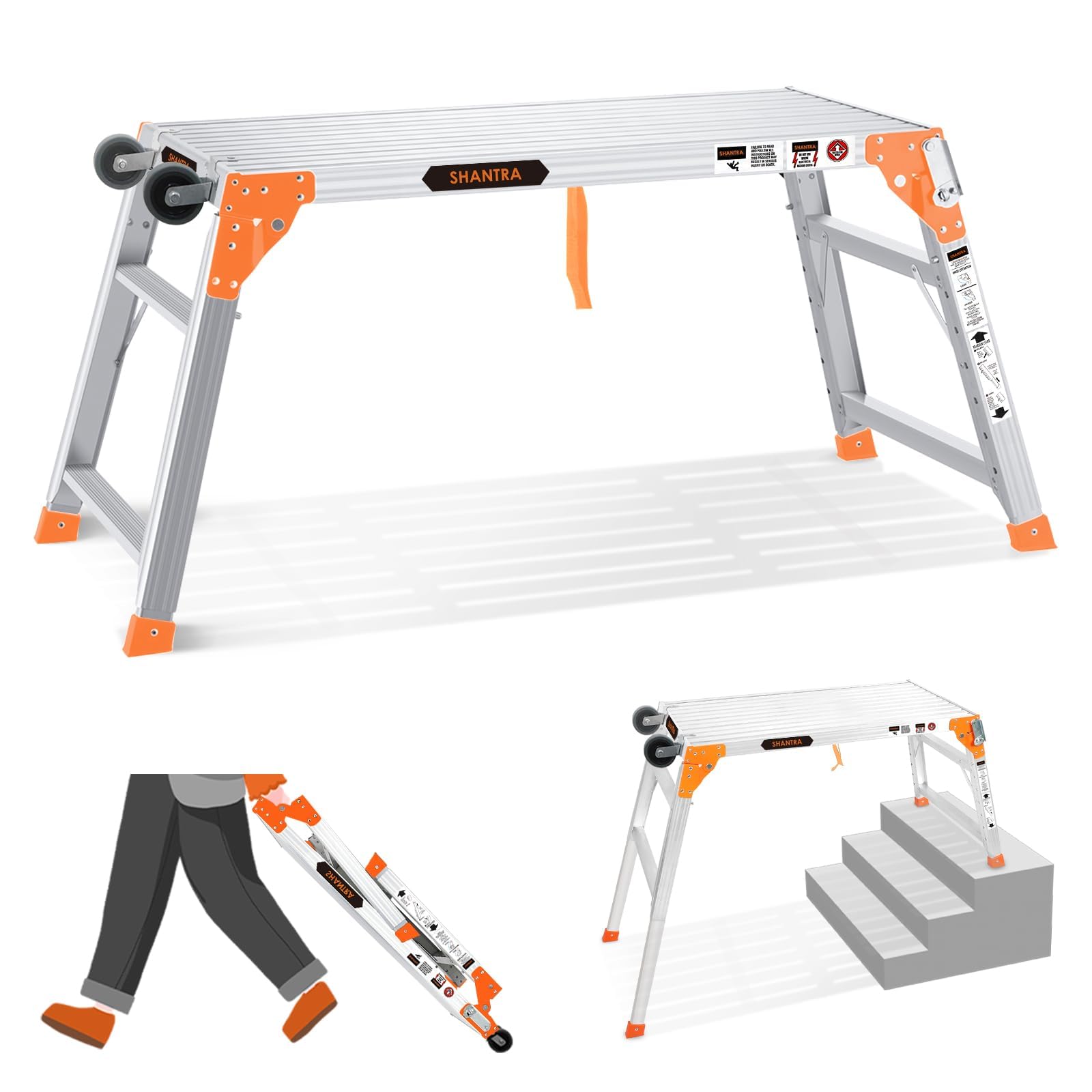 Multifunctional & Adjustable Work Platform with Wheels, 330 lbs